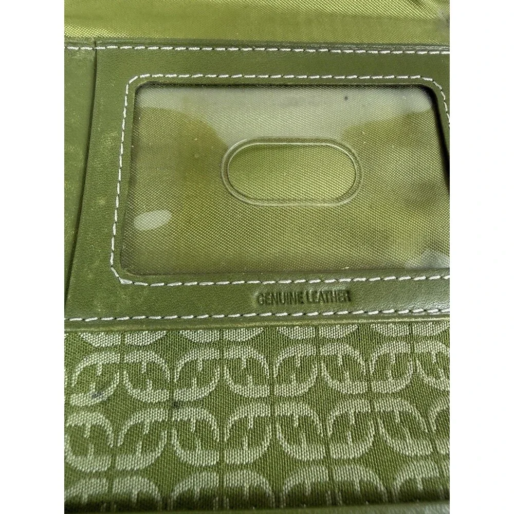 Fossil Trifold Wallet Ladies Green Genuine Leather Snap Close 6” X 4”